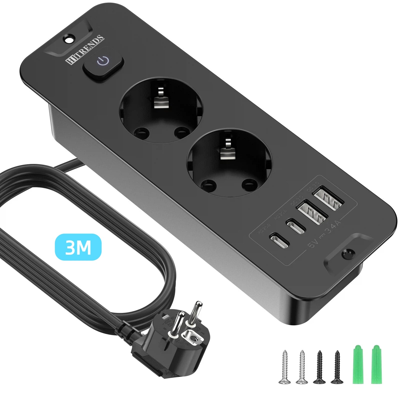 7-in-1 Ultra-Thin Desktop Power Strip with 20W USB-C Fast Charging - 26