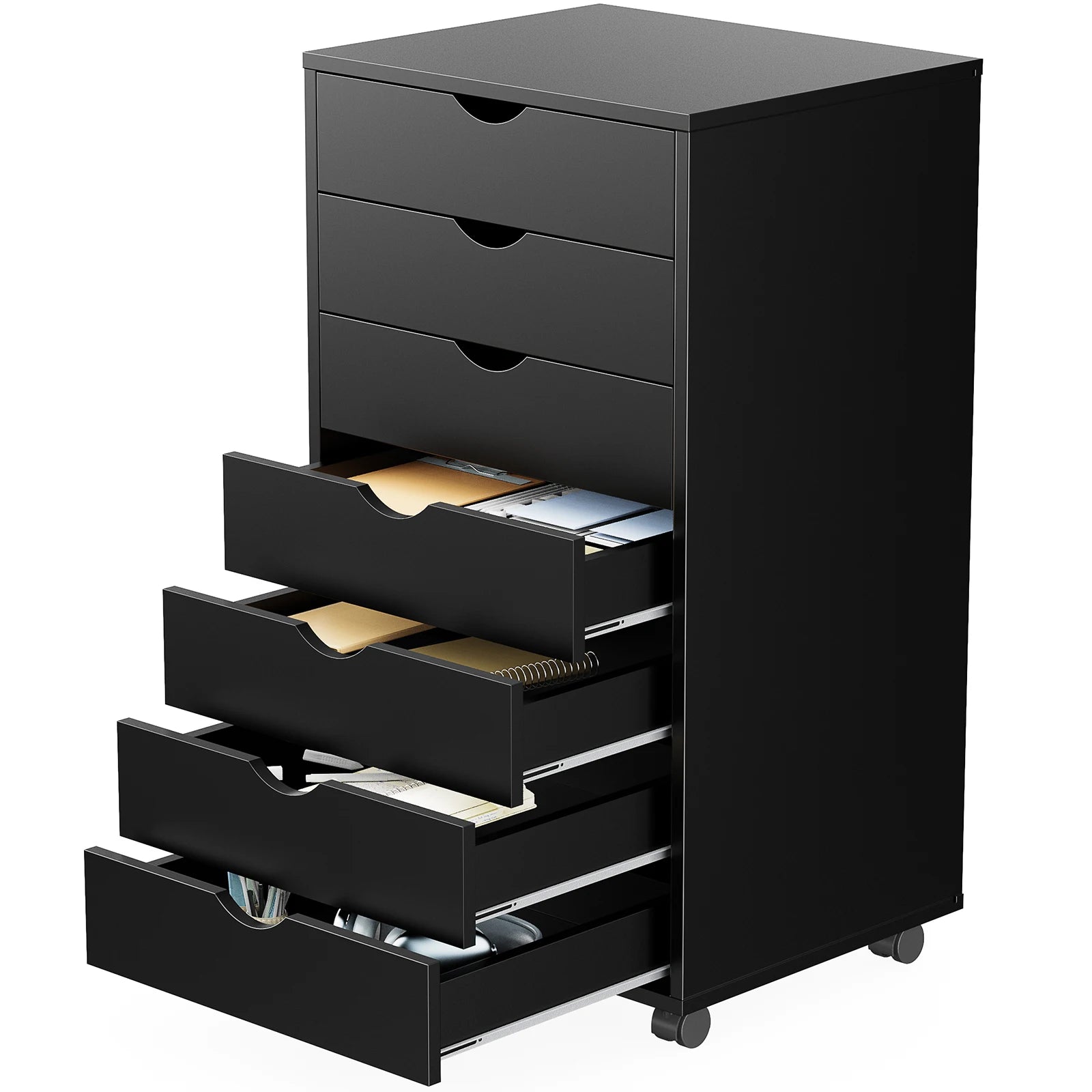 7-Drawer Rolling Storage Dresser - Mobile Wood Cabinet for Office & Bedroom - 15