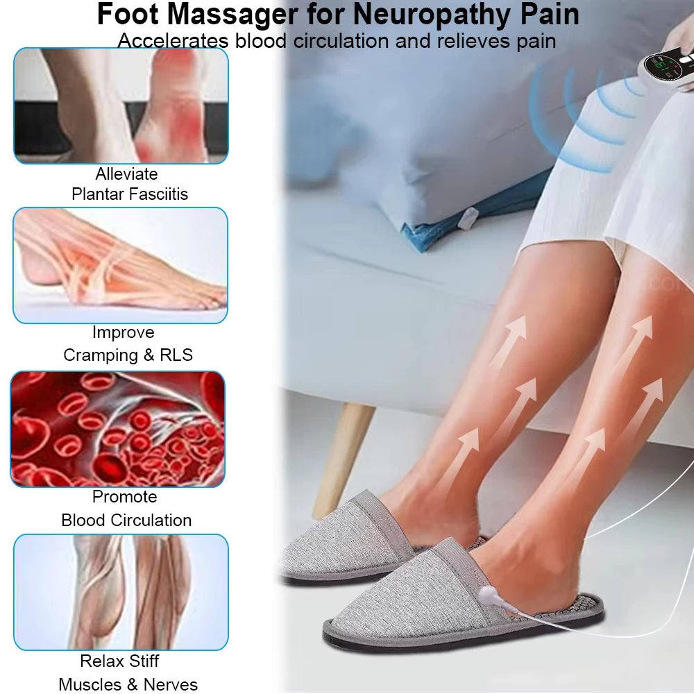 EMS Foot Massager Slippers with Remote - Electric Pulse Therapy Shoes