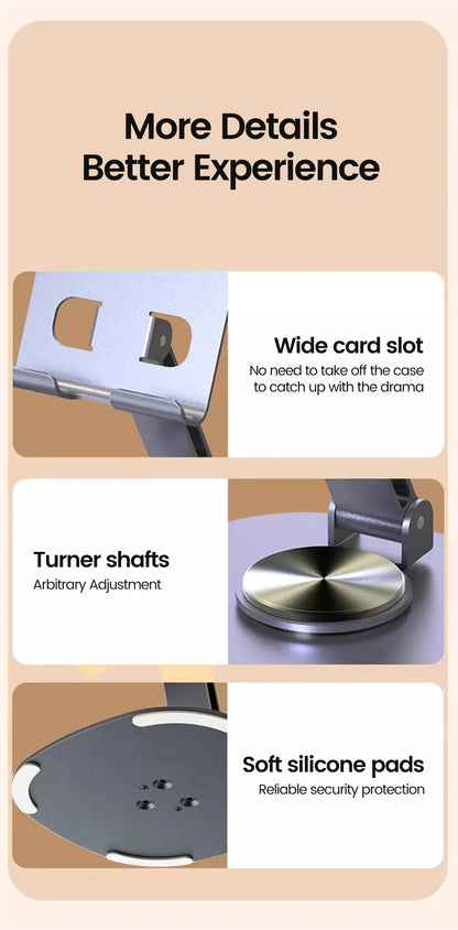 360° Rotating Foldable Phone & Tablet Desktop Stand – Adjustable Holder