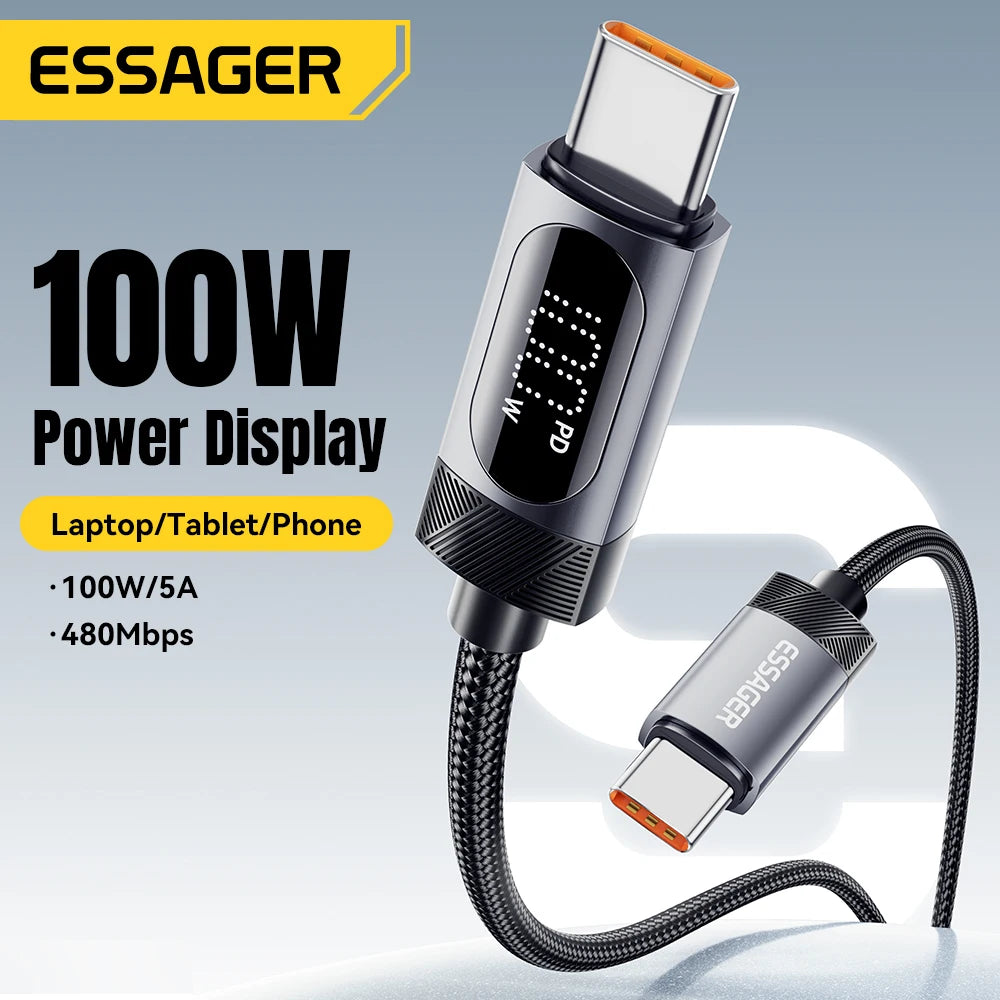 100W PD Fast Charging USB-C Cable with Digital Power Display