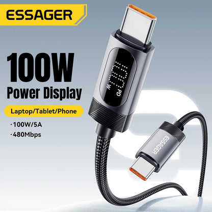 100W PD Fast Charging USB-C Cable with Digital Power Display