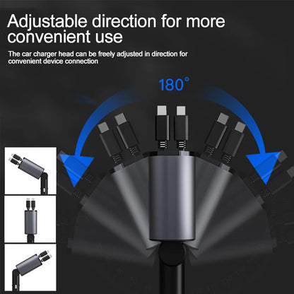 120W Retractable 4-in-1 Car Charger with Voltage Display & Fast Charging