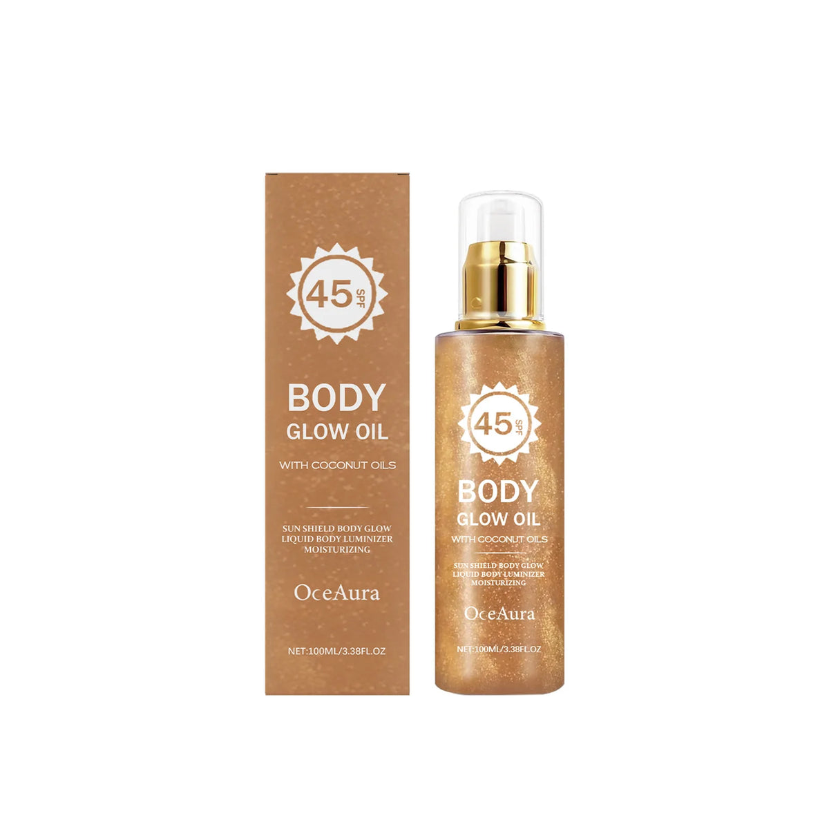 SPF 45 Shimmering Coconut Body Glow Oil Sun Protection Moisturizer