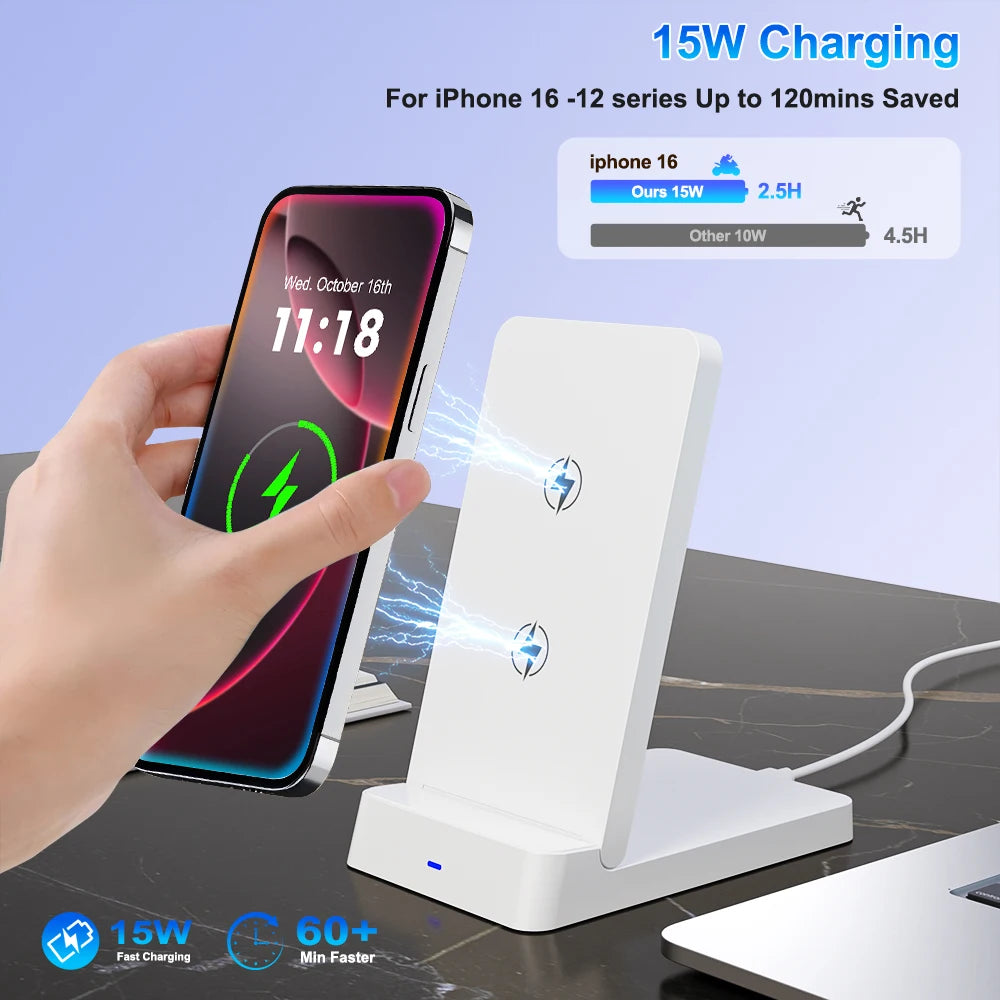 15W Foldable Wireless Charging Stand for iPhone & Samsung - Fast Charger - 4