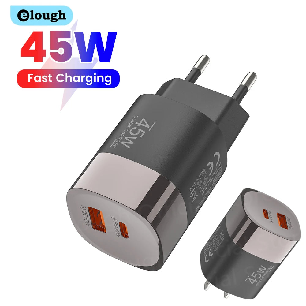 45W Dual Port USB-C & USB-A Fast Wall Charger for iPhone, Samsung, Huawei - 1