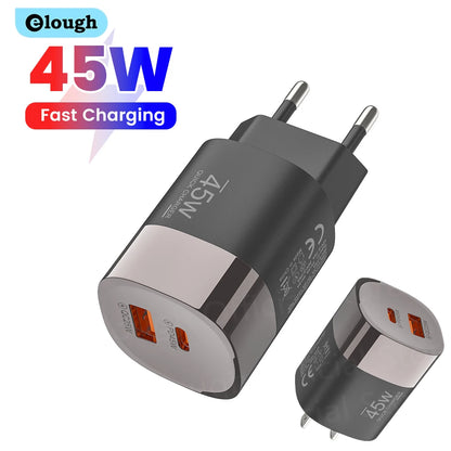 45W Dual Port USB-C & USB-A Fast Wall Charger for iPhone, Samsung, Huawei