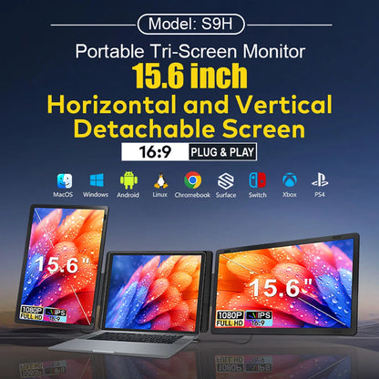 14-16" Dual Screen Laptop Monitor Extender - FHD IPS Portable Triple Display