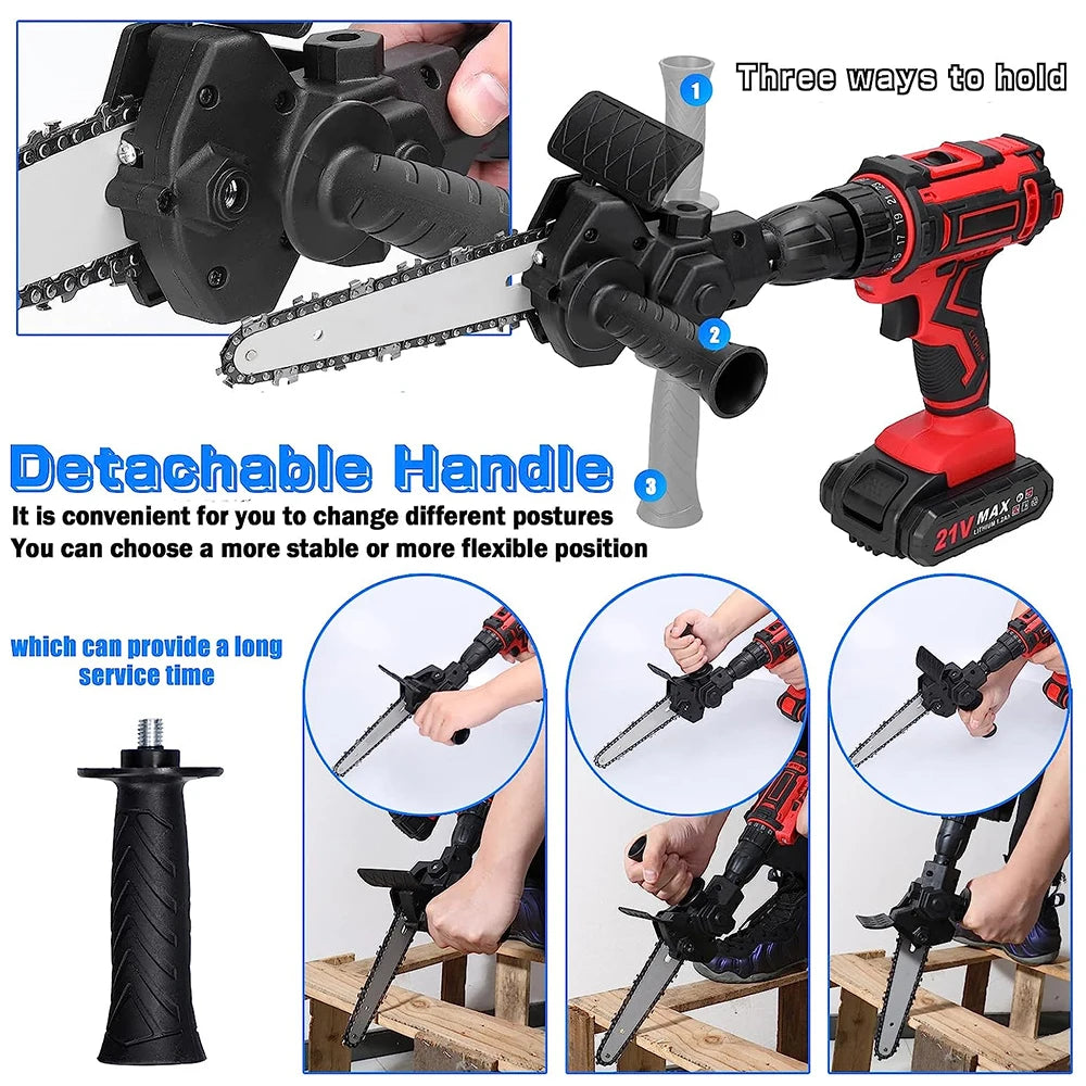6-Inch Electric Drill to Chainsaw Adapter - Portable Mini Saw Attachment for Woodworking