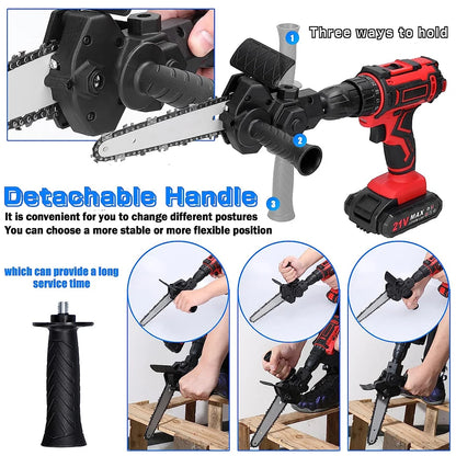 6-Inch Electric Drill to Chainsaw Adapter - Portable Mini Saw Attachment for Woodworking