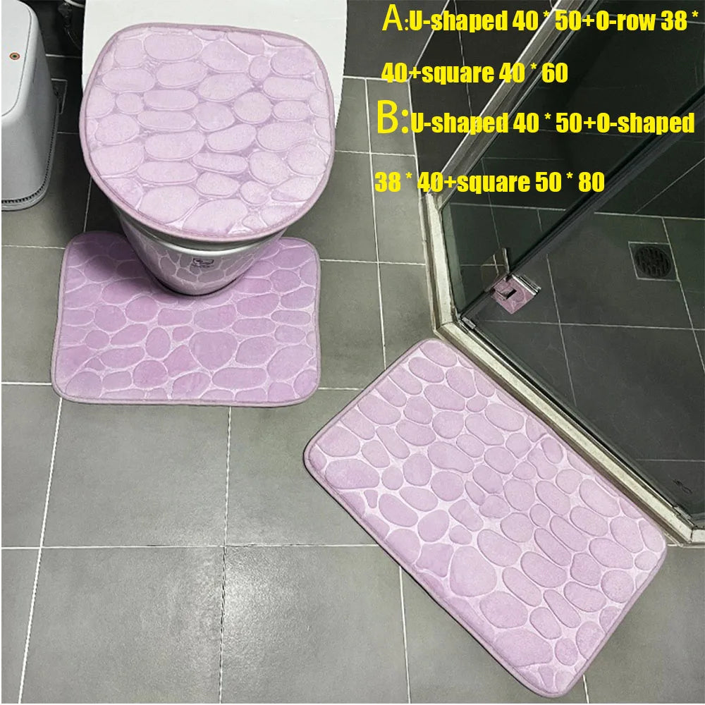 3-Piece Cobblestone Bath Mat Set - Non-Slip & Absorbent