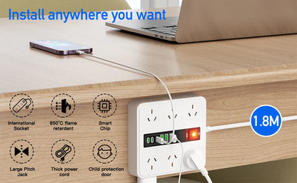 Australian Power Board: 12-Socket Extension Lead with 6 USB Fast Charger