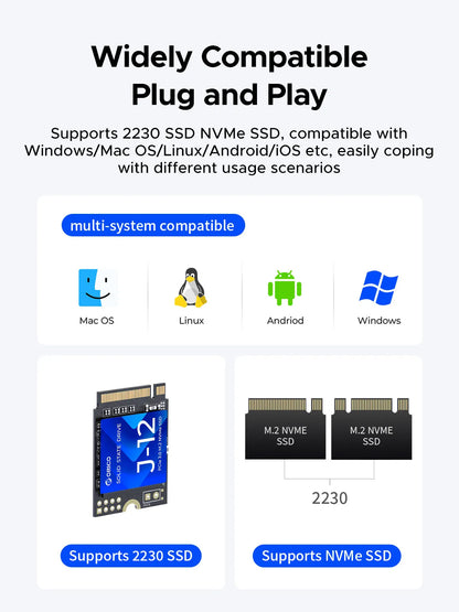 M.2 NVMe SSD Enclosure 2230 - 10Gbps Portable External USB-C Case