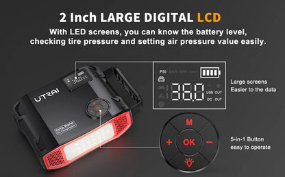 4-in-1 Portable Car Jump Starter & 150PSI Air Compressor - 16000mAh Power