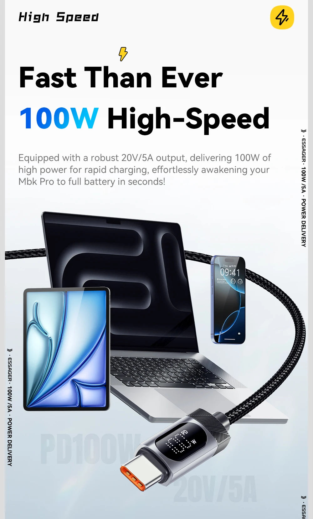 100W PD Fast Charging USB-C Cable with Digital Power Display - 11