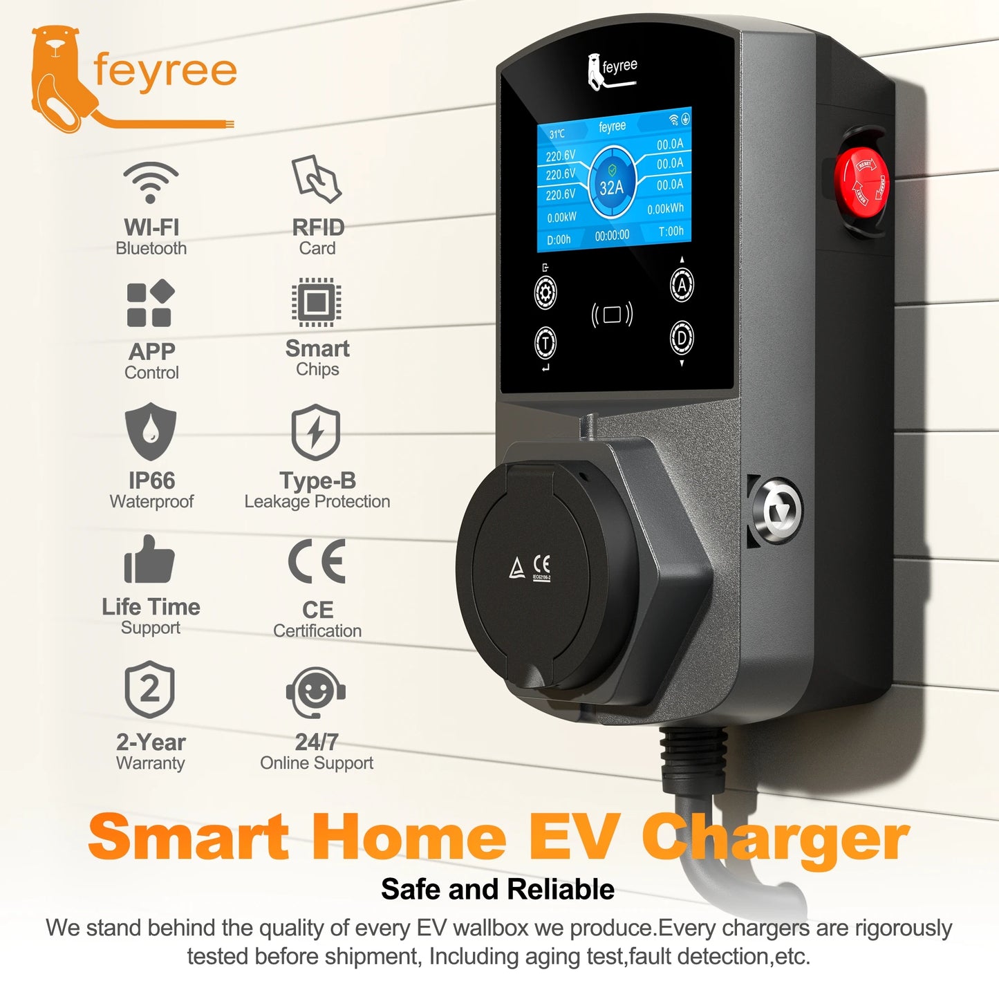 22KW Smart EV Wallbox Charger - WiFi App Control & Weatherproof EVSE