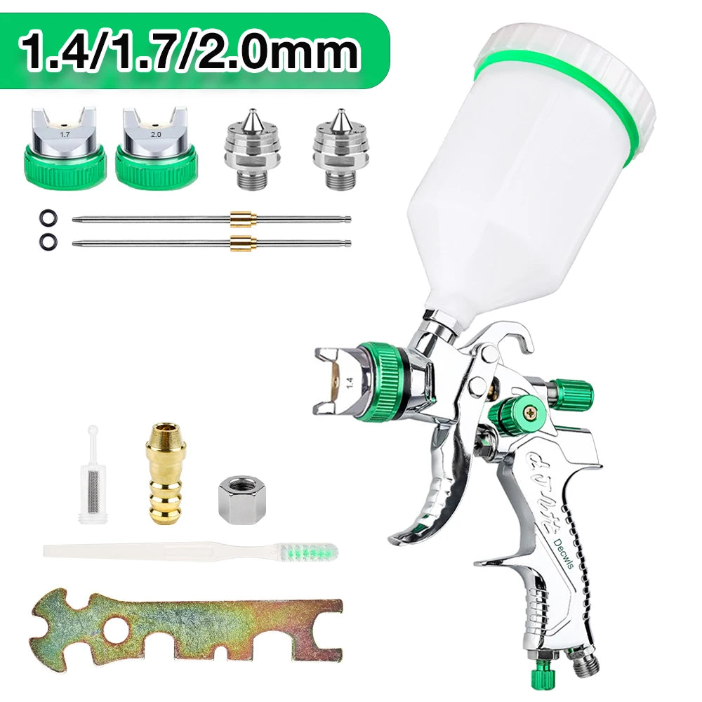 Professional HVLP Air Spray Gun Kit - Auto & Home Paint Sprayer with 600ml Cup - 14