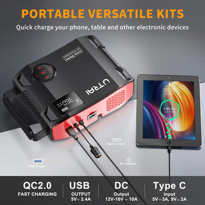 4-in-1 Portable Car Jump Starter & 150PSI Air Compressor - 16000mAh Power