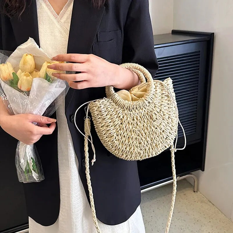 Luxury Half-Moon Straw Bag