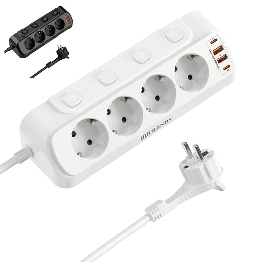 Desktop Power Strip with USB-C Fast Charging & 4 Individual Switches