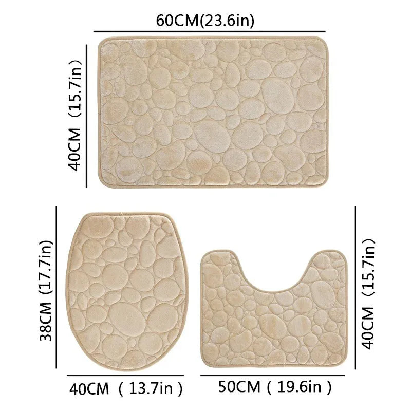 3-Piece Cobblestone Bath Mat Set - Non-Slip & Absorbent
