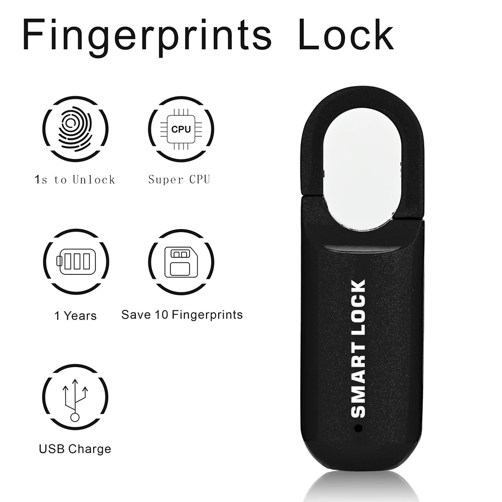 Smart Biometric Fingerprint Padlock Keyless USB Rechargeable Luggage Lock