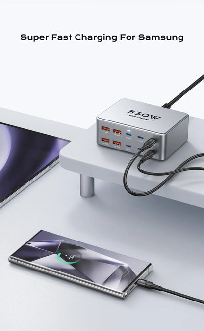 330W 10-Port GaN Fast Charging Station for Laptops, Phones & Tablets