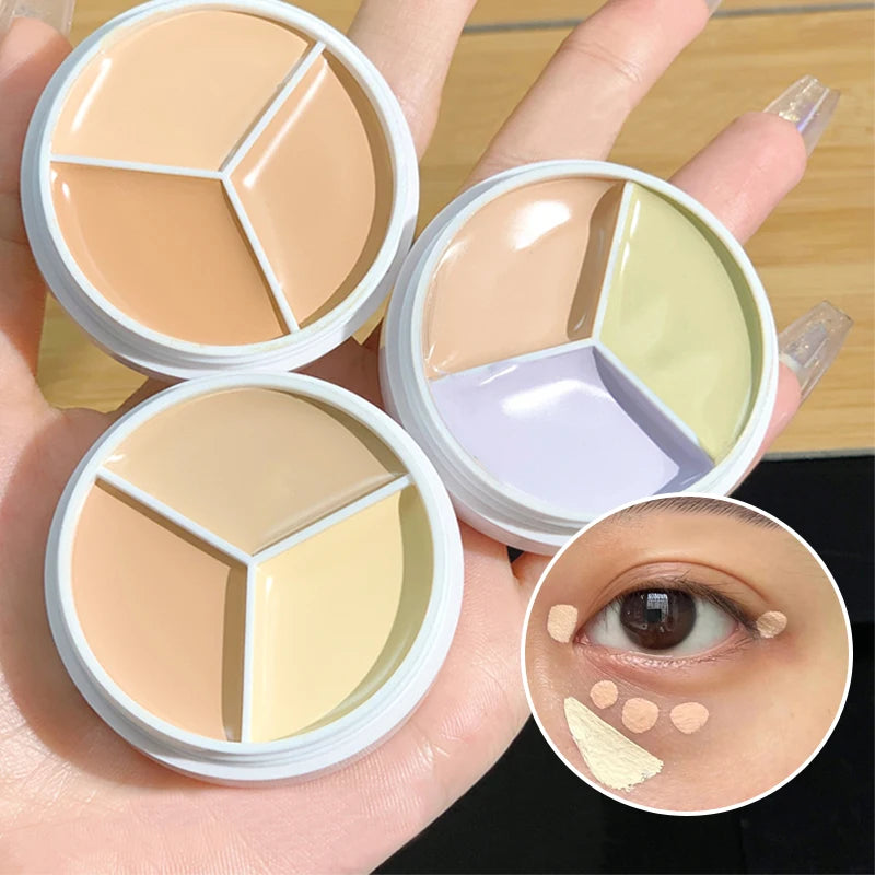 3-Color Cream Concealer Palette for Flawless Skin & Dark Circles - 1
