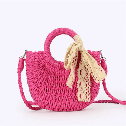 Luxury Lace Bow Straw Bag