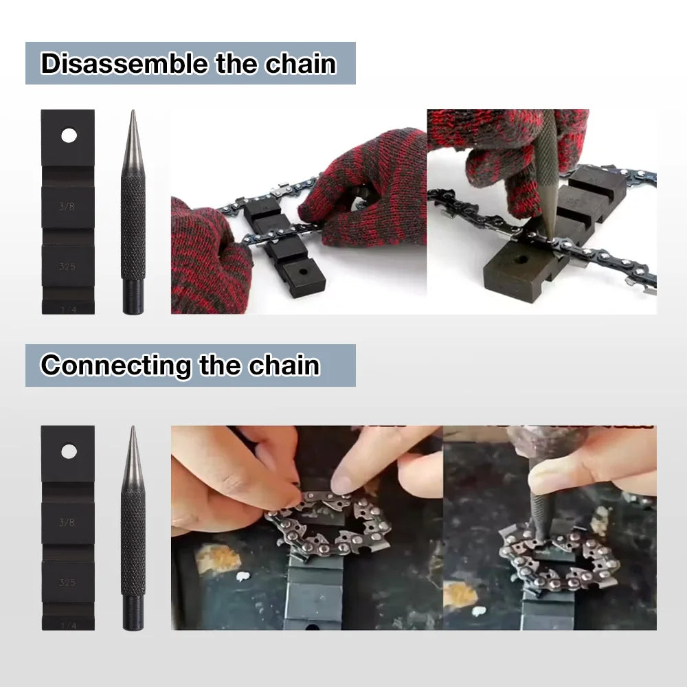 Chainsaw Chain Repair Kit - Pocket Breaker Punch & .325 Joiner Links Mending Tool