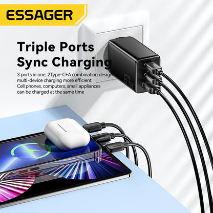 67W GaN 3-Port USB-C Fast Charger - Universal PD & QC Wall Adapter