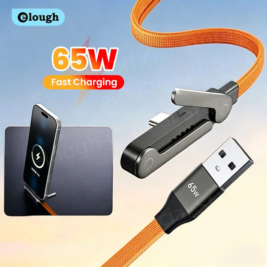 65W Fast Charging USB-C Cable with Built-In Foldable Phone Stand