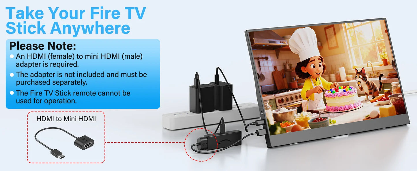 15.6" Portable FHD 1080P Monitor - Slim IPS USB-C & HDMI Travel Display