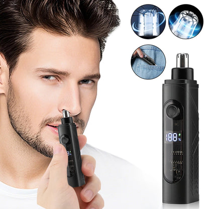 Electric Nose Hair Trimmer - Rechargeable Painless Grooming Tool with LED Display
