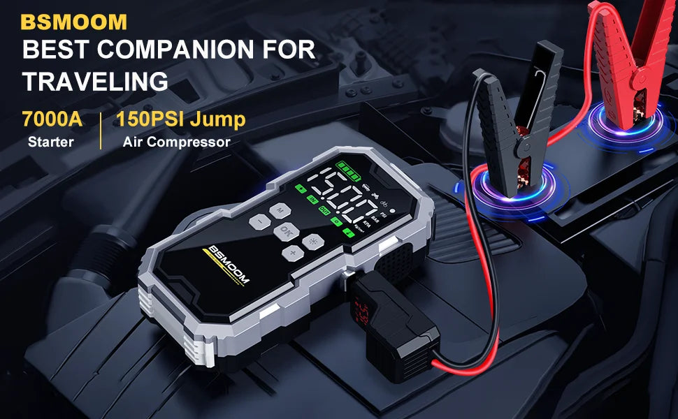7000A Portable Car Jump Starter with 150PSI Air Compressor & Power Bank - 7