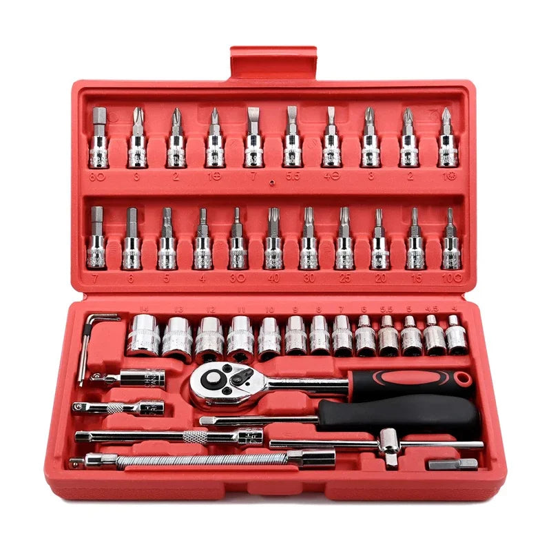 46-Piece 1/4" Drive Socket & Ratchet Wrench Set for Auto Repair & DIY - 17