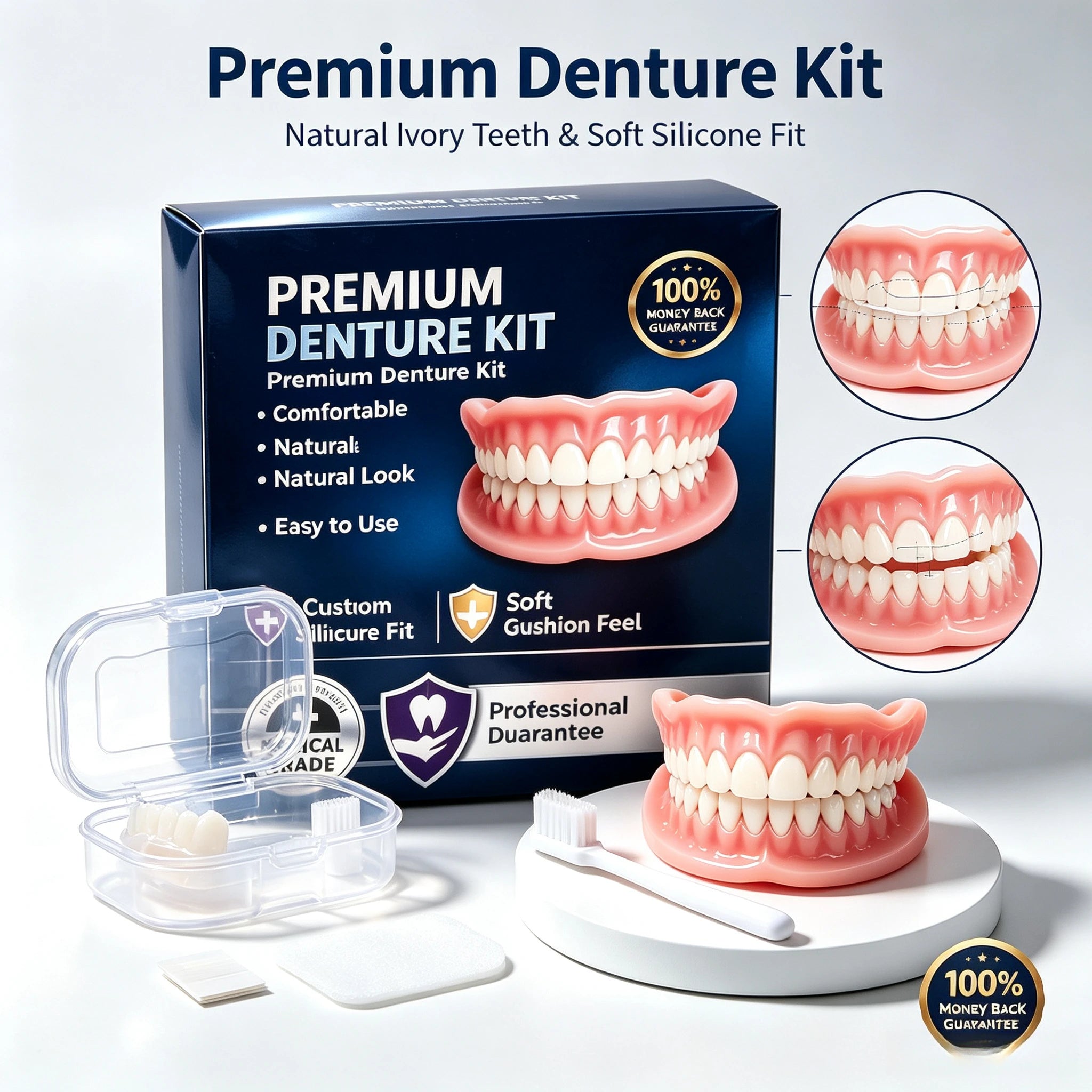 Premium Silicone False Teeth Kit - Natural Smile Cosmetic Denture - 1