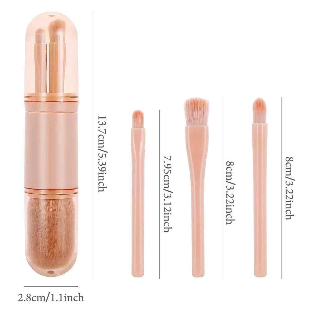 4-in-1 Retractable Travel Makeup Brush Set - Portable Face & Eye Tool Kit