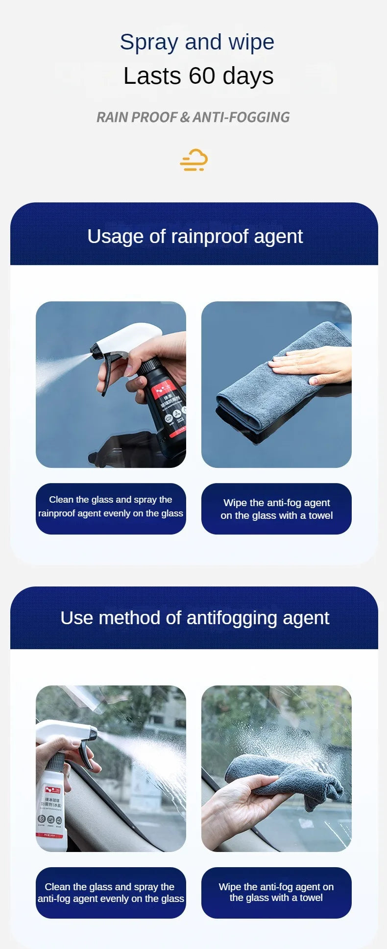 Car Glass Rain Repellent & Anti-Fog Spray Coating