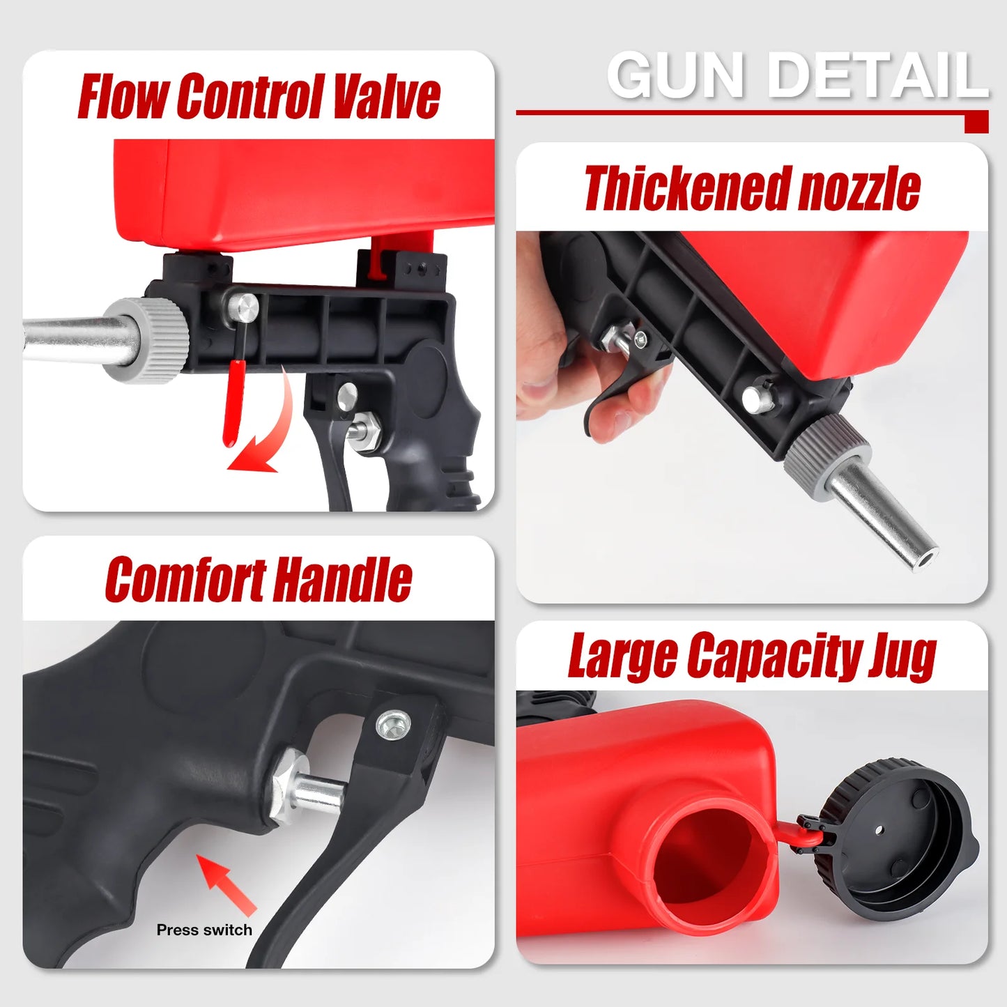 Portable Pneumatic Sandblasting Gun Set - 90 PSI Gravity Feed Rust Paint Remover Tool