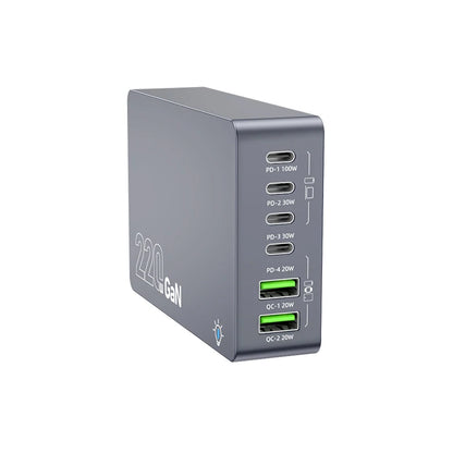 220W 6-Port GaN Desktop Fast Charger - PD USB-C & QC Charging Station
