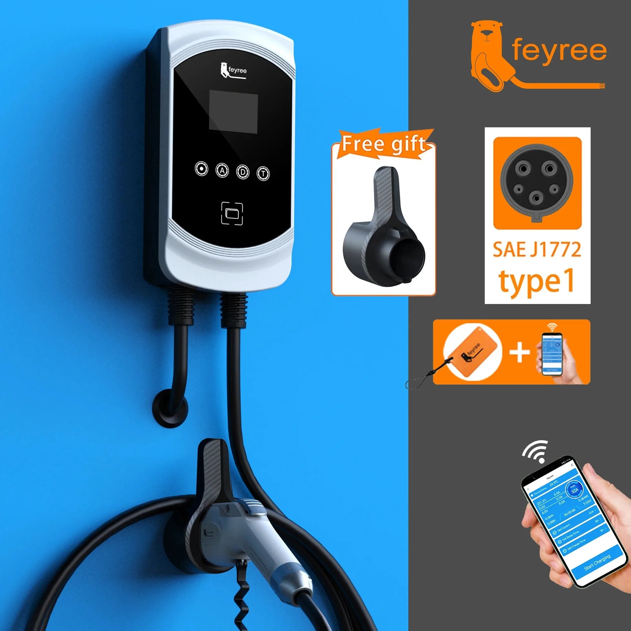 Smart Type 1 EV Wallbox Charger - 7.6kW to 12kW Fast Home Charging Station - 10