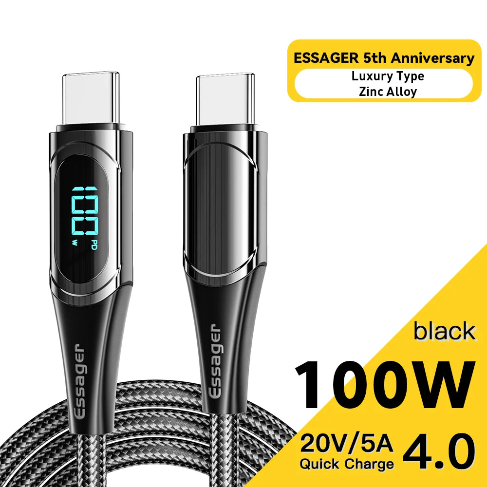 Essager 100W USB-C to USB-C Fast Charging Cable with LED Display - 28