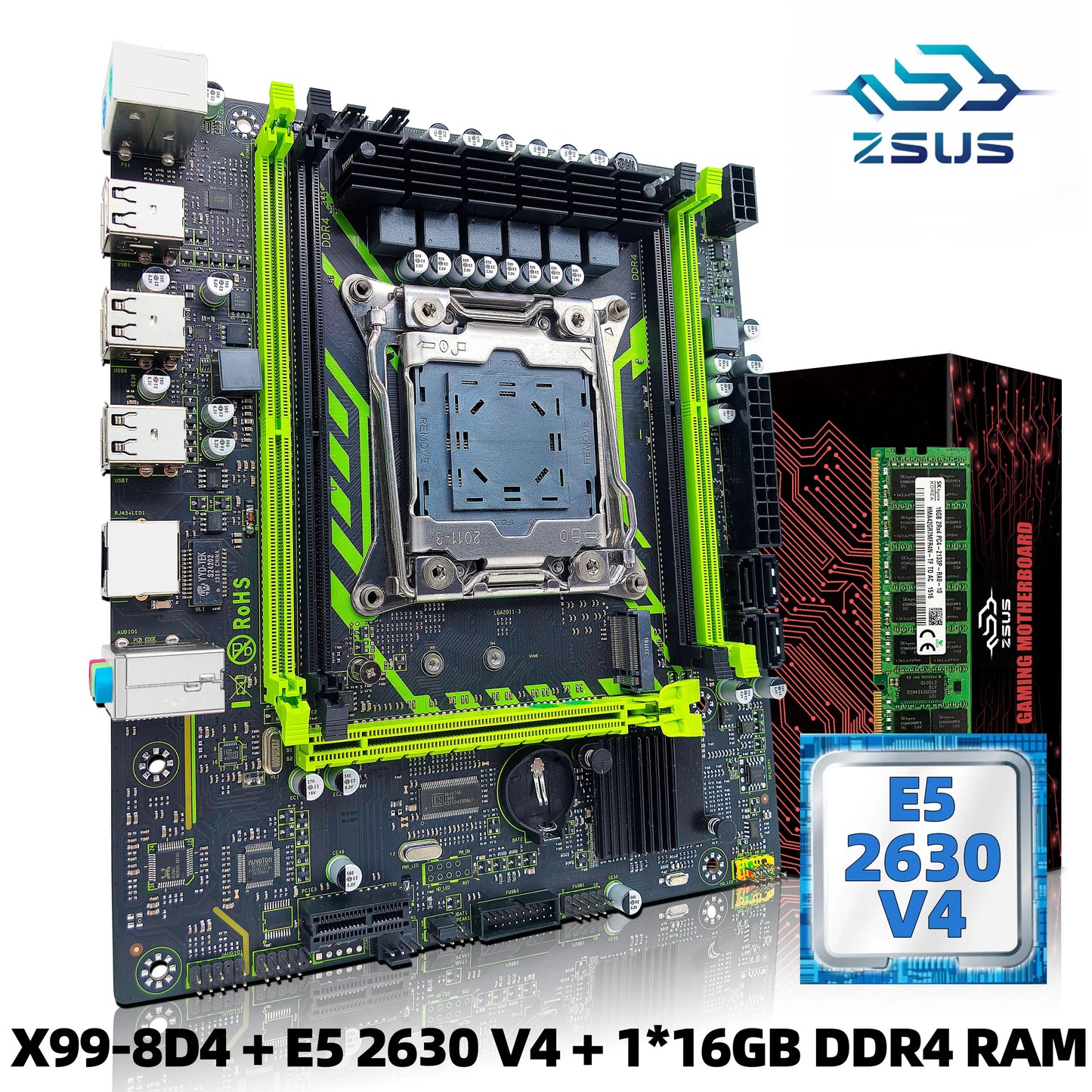 ZSUS X99 LGA2011-3 Motherboard Kit with Xeon E5-2630 v4 & 16GB DDR4 RAM