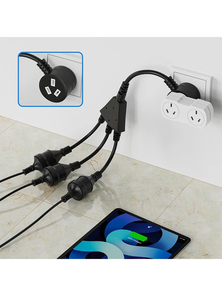 Australian 3-Way Power Extension Cord - 10A 250V Heavy Duty Splitter Cable