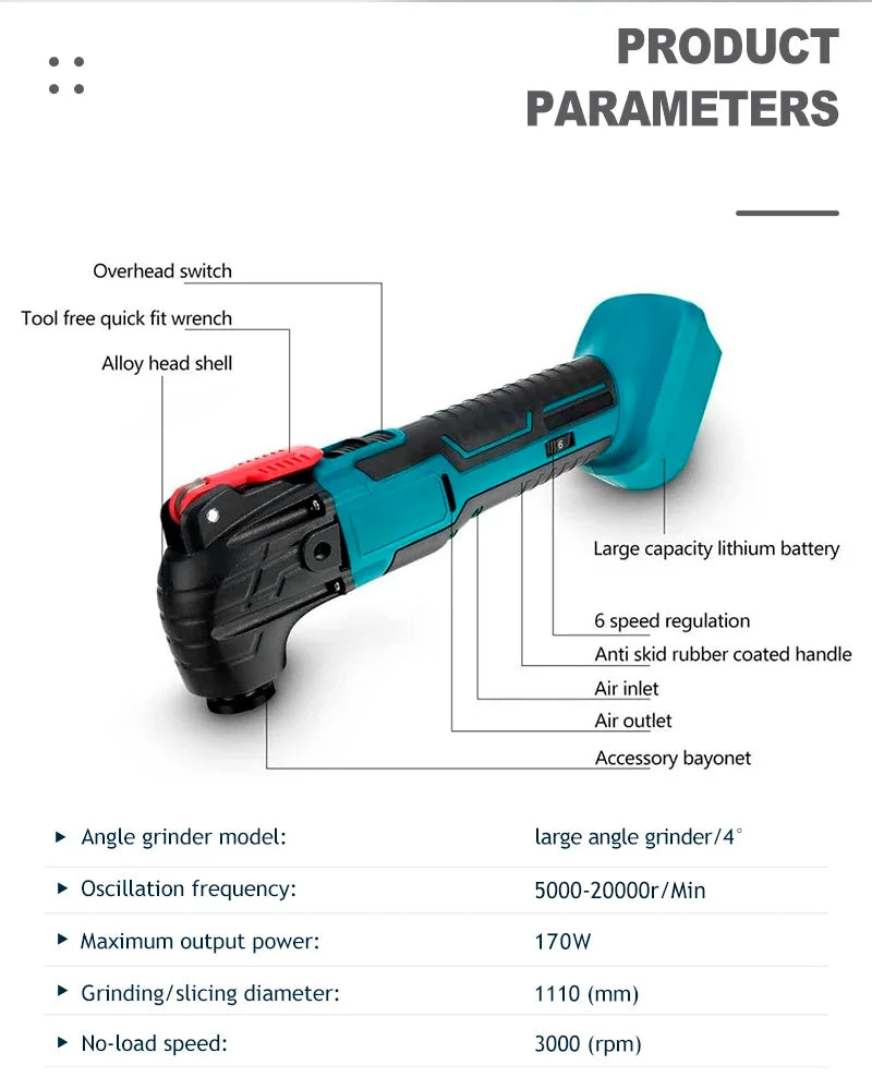 6-Speed Cordless Oscillating Multi-Tool Compatible with Makita 18V Battery