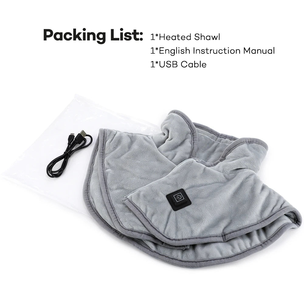 USB Heated Shoulder & Neck Warmer Shawl – 3-Level Adjustable Electric Heat Pad - 18