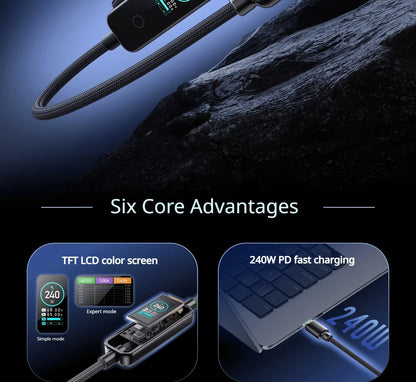 240W USB-C Fast Charging Cable with Real-Time LED Power Display