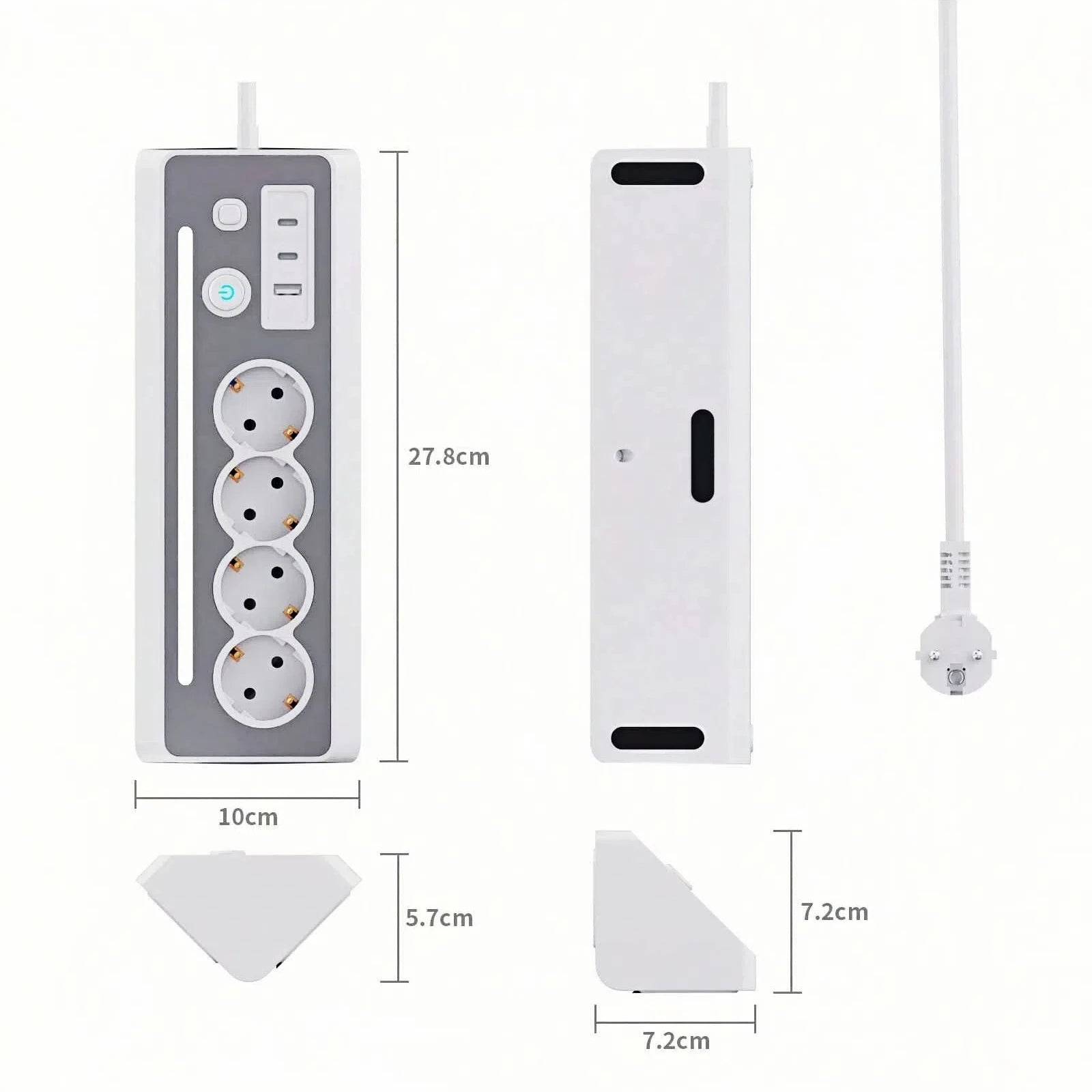 7-in-1 Wall Mount Power Strip with USB-C Fast Charging & LED Night Light - 6