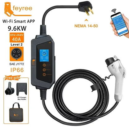 Portable J1772 EV Charger Level 2 - Smart WiFi App Control & Fast Charging